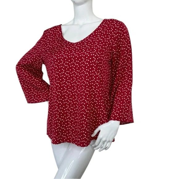 SHEIN Loose fit polkadot lipstick Red Bell Sleeve Blouse top Relaxed Boxy Fit L - Picture 6 of 15